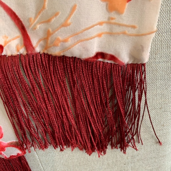 Cream scarf with red velvet detailing. - Picture 5 of 6